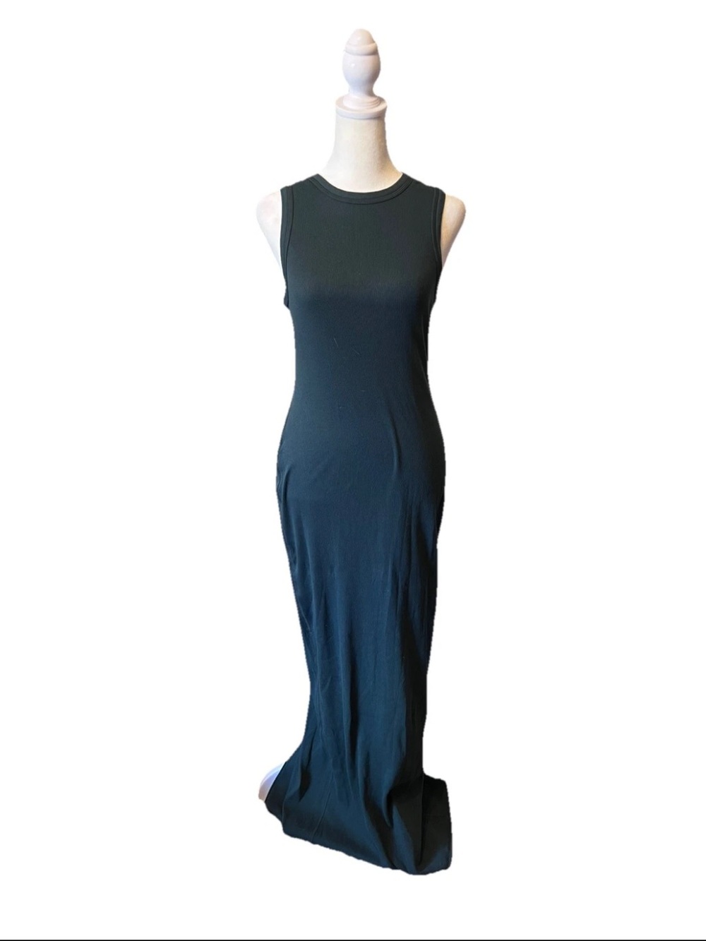 Skims Spruce Green Cotton Ribbed Tank Maxi Dress Knit Stretch Women’s L NWT Flaw